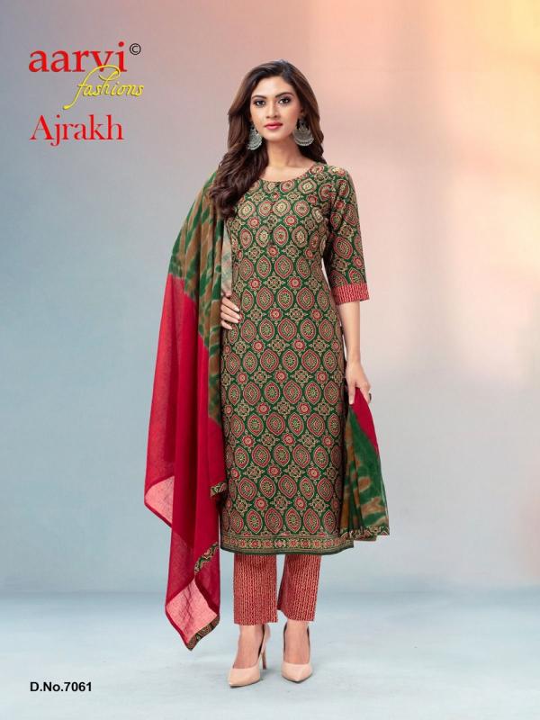 Aarvi Ajrakh Vol-1 Cototn Designer Kurti Pant With Dupatta Collection